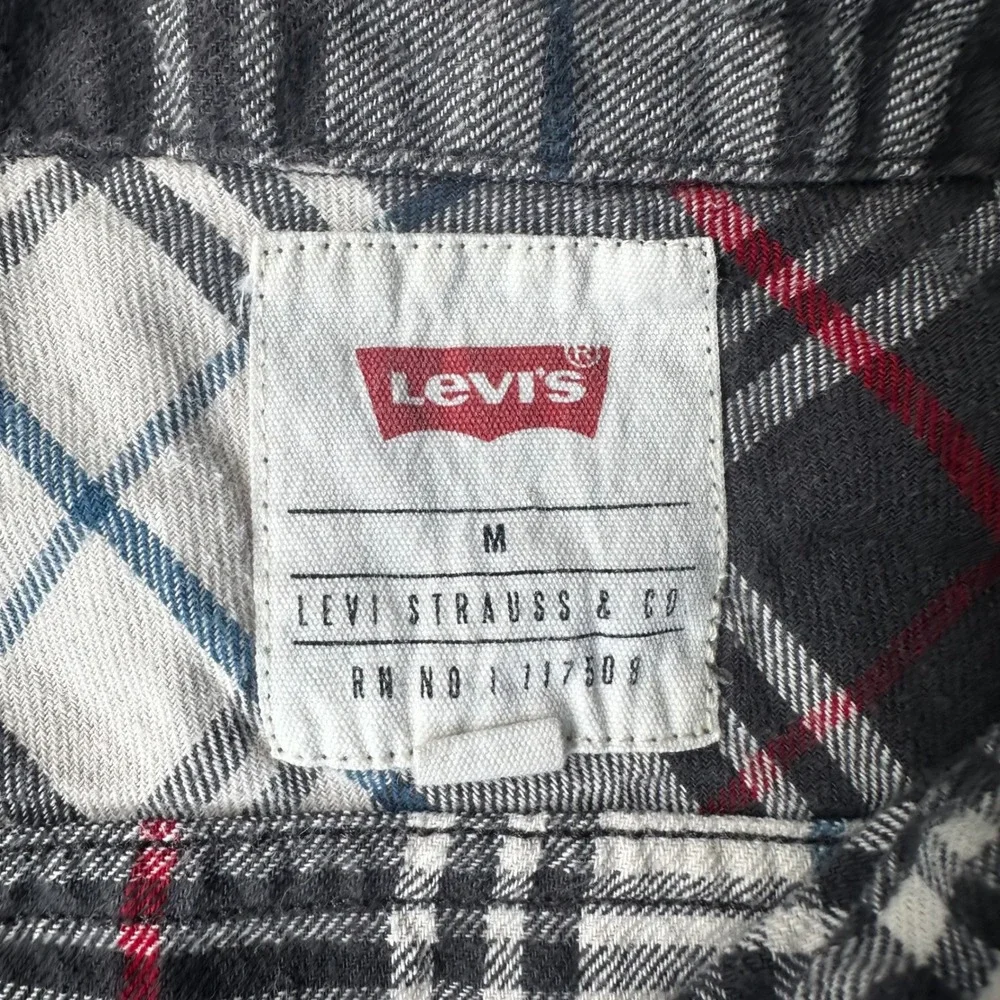 Levi's Flannel Shirt Mens Medium Gray Plaid Excellent Long Sleeve Button Down